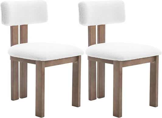 chairus Dining Chairs Set of 2 Faux Fur Diner Chairs Wood Chairs for Kitchen and Dining Room, White