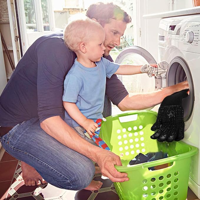 Comsmart BBQ Gloves, 1472F Heat Resistant Silicone Non-Slip Oven Mitts, Long Kitchen Gloves Perfect for Grilling, Cooking, Baking, Cutting