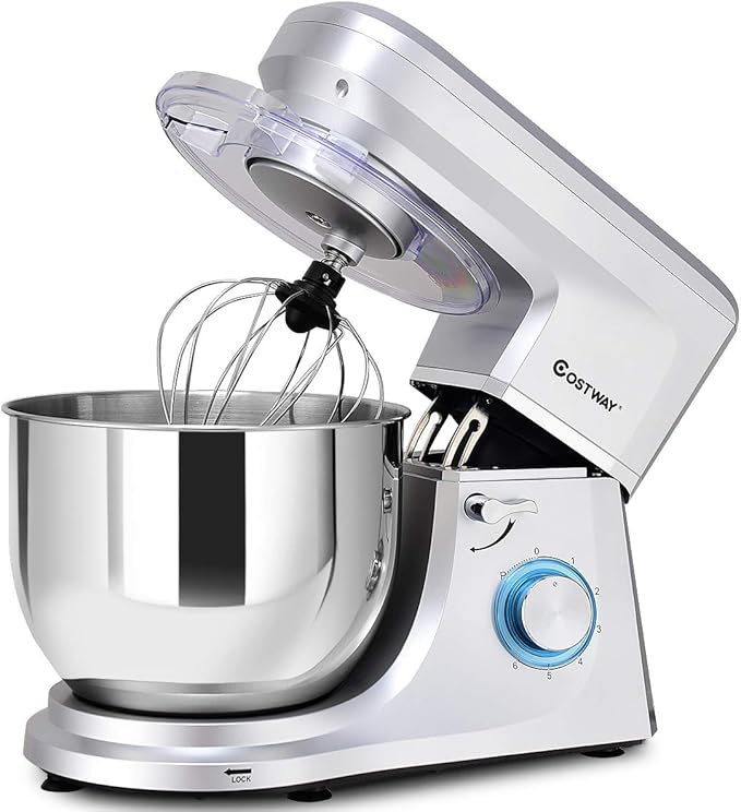 COSTWAY Stand Mixer, 7.5-Quart 660W 6-Speed Electric Mixer with Stainless Steel Bowl, Tilt-head Food Mixer with Dough Hook, Beater, Whisk (Sliver)
