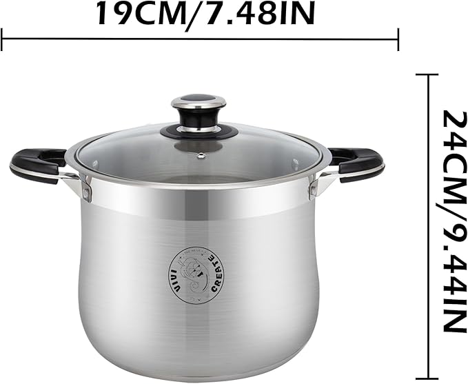 Vivicreate Stainless Steel Stock Pot with Lid Induction Compatible Soup Pot Heavy Bottom Cooking Pot with Built in Scale Olla de acero inoxidable para inducción