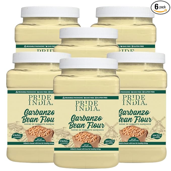Pride of India - PACK of 6 - Garbanzo Bean Flour 1 lbs (454 gm) Earthy Nutty Slightly Sweet Taste Freshly Milled in Small Batches | Used for Baking Cooking Coating Thickening | Prepare Pancakes