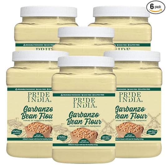 Pride of India - PACK of 6 - Garbanzo Bean Flour 1 lbs (454 gm) Earthy Nutty Slightly Sweet Taste Freshly Milled in Small Batches | Used for Baking Cooking Coating Thickening | Prepare Pancakes