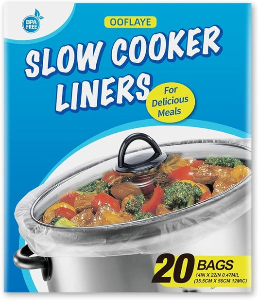 20 Counts Slow Cooker Liners and Cooking Bags, Extra Large Size Fits 6-10QT Pot, 14"x 22", BPA Free, Suitable for Oval & Round Pot -1 Pack