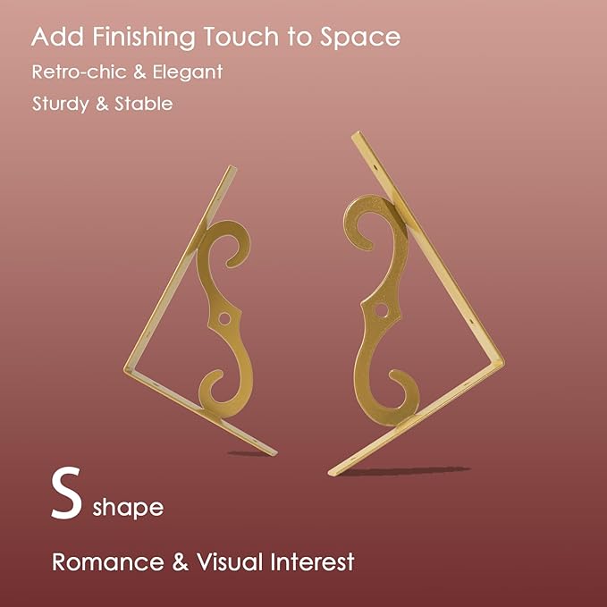 DINZI LVJ Long Wall Shelves, 47.3" Wall Mounted Shelves Set of 4, Wide Floating Shelf with Metal Brackets, for Living Room, Bathroom, Bedroom, Kitchen, Office, White and Gold