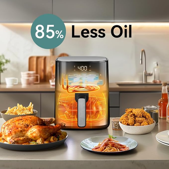 ASZ 5qt Air Fryer Digital for dorm office- Compact Airfryer Design for 2-3 people, 8 in 1 Presets Bake Toast Broil Reheat Bacon Fries Chicken Shrimp Non-Stick Kitchen Airfry Countertop Gift