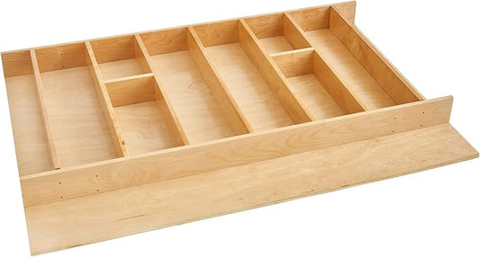 Rev-A-Shelf Trim-to-Fit Silverware Drawer Organizer For Kitchen Utensils, Cutlery Cabinet Storage Divider Insert, 33.13 x 22 In, Maple Wood, 4WUT-36SH
