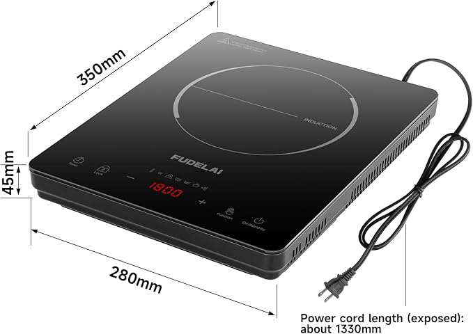 Portable Induction Cooktop 1800W Countertop Burner with 20 Temp/Power Settings, Child Lock & Turbo Cooling - 6.9" Sensor Coil, Hot Pot Mode, RV/Camping Safe Cooker for Dorm RV Kitchen (Black)