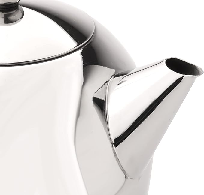 Santhee Double Walled Teapot, 1.0-Liter Stainless Steel Glossy Finish with Glossy Accents
