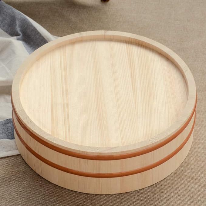 Kichgather 14.2 Inch Wooden Sushi Rice Bowl Hangiri Sushi Oke Rice Mixing Tub (3 pieces)