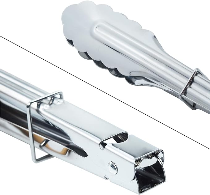 Stainless Steel Spring Locking Food Tong Set Utility Metal Tongs for Serving Cooking Grilling and Barbeque (9 12 14 Inch 3 Pieces)