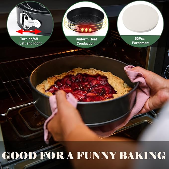 Tellshun 10 Inch Springform Pan Tin With 50Pcs Parchment Paper Nonstick Baking Mold Round Leakproof Removable Bottom Bakeware for Cake Cheesecakes Pie Pizza and Quiches