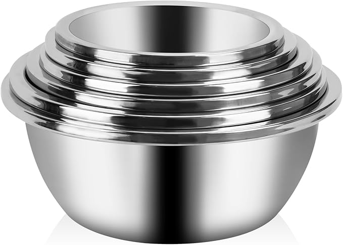Stainless Steel Mixing Bowls-6 Piece Metal Meal Prep Bowls, Nesting Bowls for Easy Storage,Great for Cooking, Baking, Salad