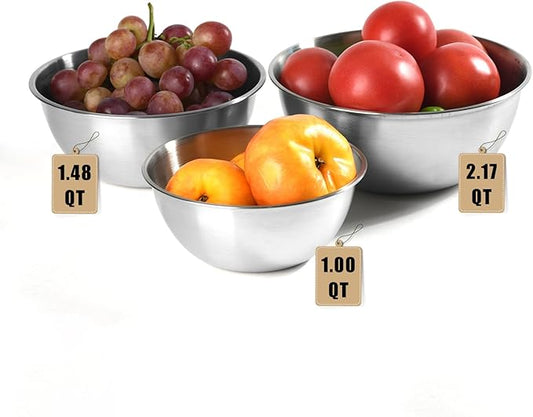Stainless Steel Mixing Bowls, Three nested Large Mixing Bowls Stainless Steel with scale Perfect for Your Kitchen Needs Like Cooking,Baking, and Making Salads