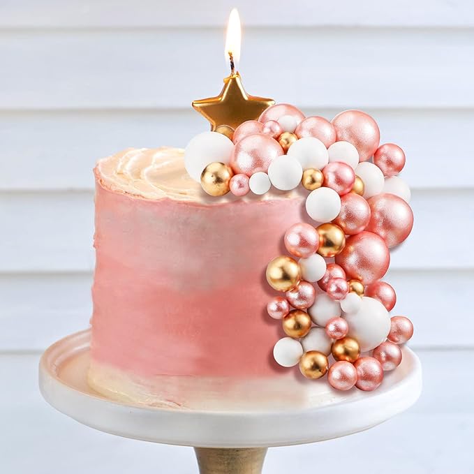 108 Pcs Balls Cake Topper DIY Cupcake Insert Foam Balloons for Cake Baking Wedding Anniversary Birthday Decoration(Rose Gold, White, Gold,Multi Sizes)