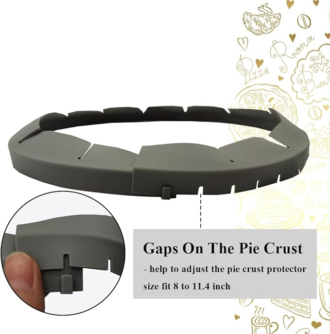 Adjustable Pie Crust Shields, Silicone Baking Protectors, Cover Ring Tools Fits 8-11.4 Inch Pies, Baking Pie Pizza Crust Shield Protector Cover for Edges ﻿ (Grey)
