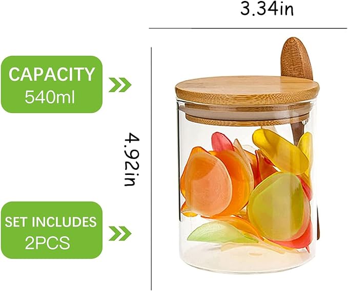2-Pack 18.5oz Airtight Glass Meal Prep Containers with Lids – Overnight Oats Jars for Coffee, Nuts, Candy, Chia Seed Sugar & Pudding | Leakproof Borosilicate Glass Food Storage Jars