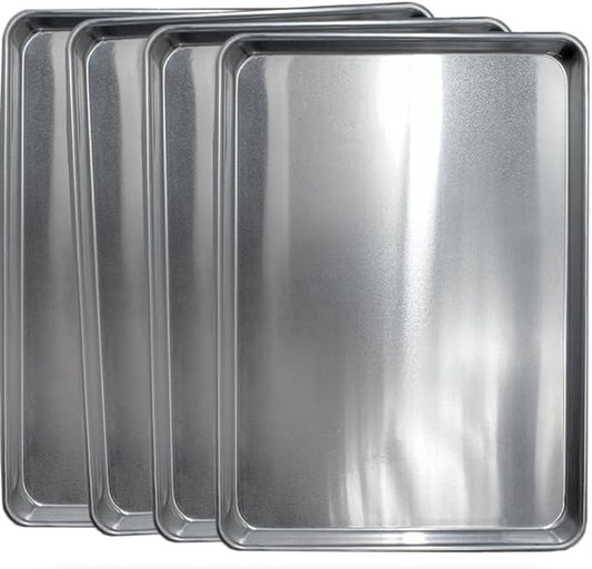 Commerical Quality Cookie Sheet Pan - 4 Pack Aluminum Half Sheet Baking Pan by Saffron & Sage Home Living - This 18x13 Baking Sheet Set is Rust & Warp Resistant, Heavy Duty, of Thick Gauge
