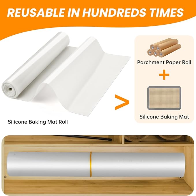 Silicone Baking Mat Roll-Customizable Silicone Mat for Baking- Heat Resistant Silicone Macaron Baking Mat for Cookie Bread Pizza, Reusable& Dishwasher Safe