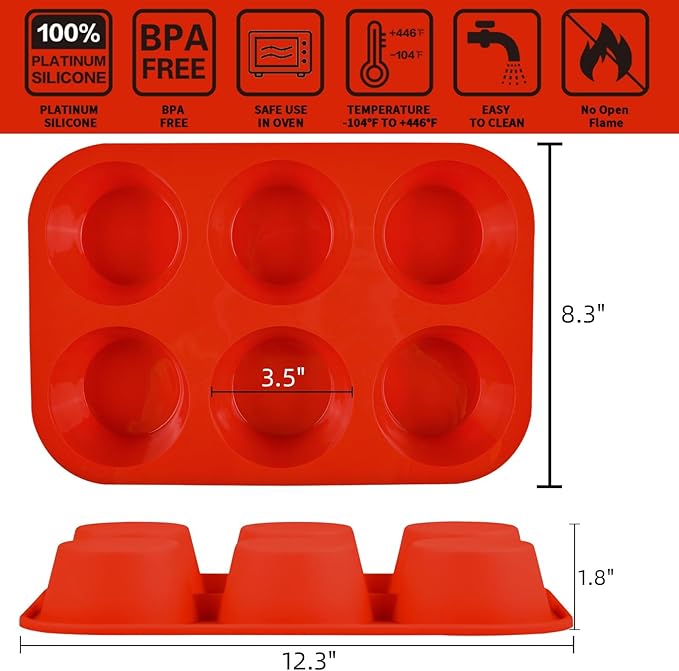 Jumbo Muffin Pan, 3.5 Inch Large Muffin Pan 6 Cup Silicone Jumbo Cupcake Tin for Baking Food Grade Silicone Non Stick