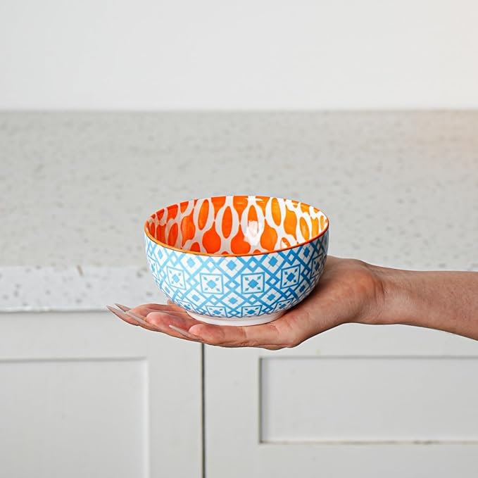 Ceramic Dessert Bowls Set - 11 Oz Porcelain Ice Cream Bowl for kitchen - 4.7 Inch Small Cereal Bowl for Salad, Fruits, Ramen - Microwave Dishwasher Safe - Set of 6 - Assorted Colors