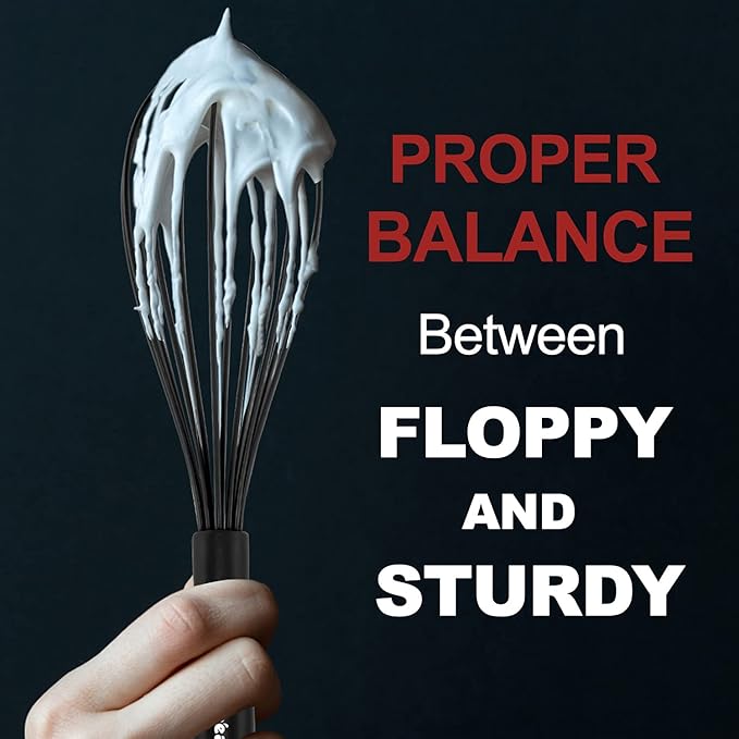 Anaeat 8.5" Silicone Balloon Whisk, Perfect for Non-Stick Cookware, Milk and Egg Beater Blender, Heat Resistant Kitchen Whisks for Whisking, Cooking, Baking, Beating, Frothing & Stirring (Black)