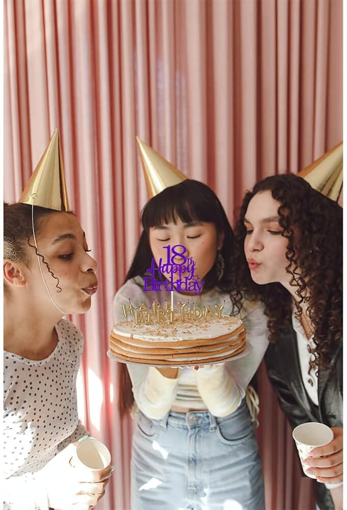 Glittery 18th Happy Birthday Cake Topper with Star,Personalised 18 Birthday Cake Toppers Party Decorations Party Supplies for Boys Girls Purple Silver