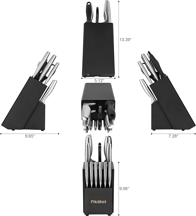 Kitchen Knife Set, FIKSHOT Premium Stainless Steel Knife Block Set, Razor-Sharp Santoku Knife and Fruit Knives, Gift for Homecooks, Rust-Proof, Designed for Women