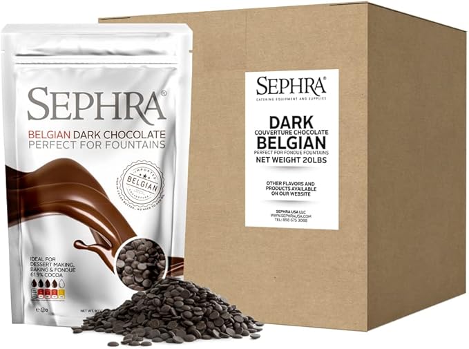 Sephra Fountain-ready Belgian Dark Chocolate 20lb Case - Ideal for Melting