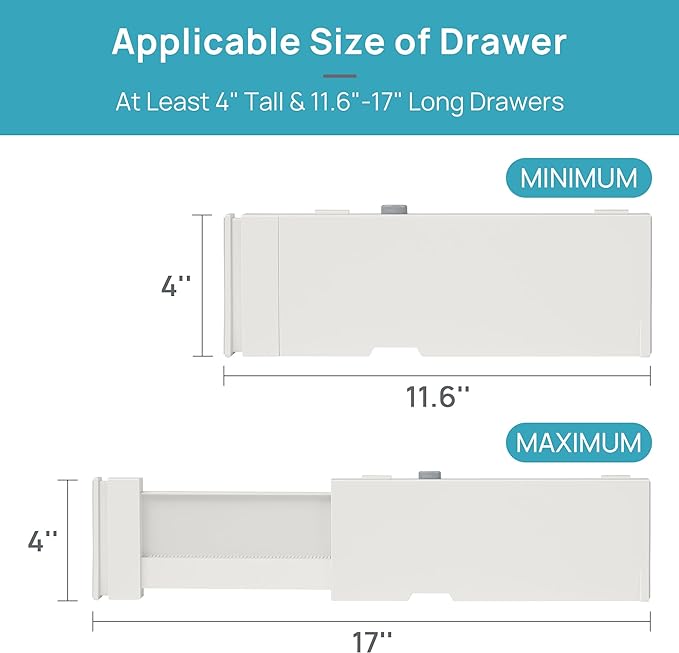 Vtopmart 6 Pack Drawer Dividers for Clothes, 4" High 11.6"-17" Adjustable Expandable Dresser Drawer Organizer, Plastic Drawers Separators for Dresser, Baby Clothes, Underwear, Kitchen & Office Storage