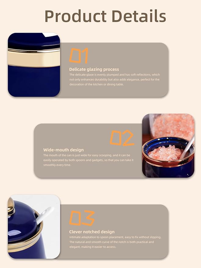 HAOTOP 12oz Sugar Bowl with Lid and Spoon,Simple Ceramic Sugar Jar Sugar Container Sugar Dispenser Coffee Bar Accessories, Modern Kitchen Countertop Canisters (Navy)