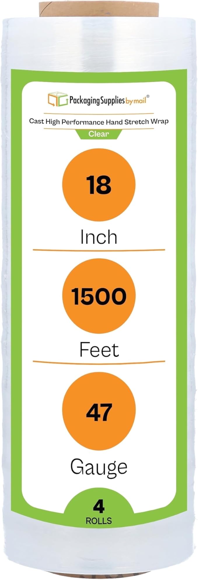 PSBM High Performance Pallet Stretch Wrap, 4 Pack Plastic Moving Wrap in 18 Inch x 1500 Feet, 47 Gauge, Clear Packing wrap for moving, Ideal for Furniture Wrapping for moving purposes