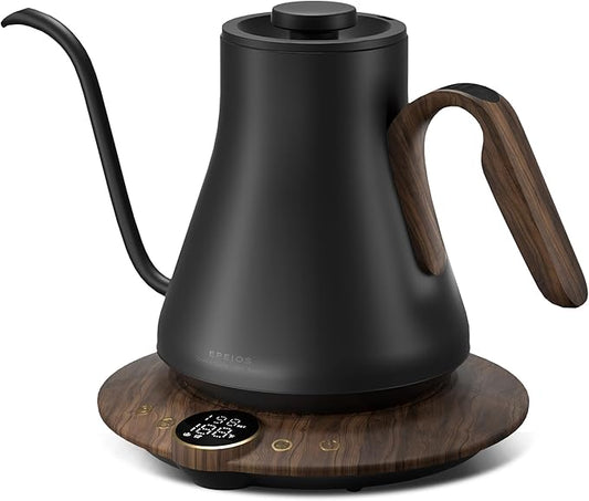 Electric Kettles, INTASTING Gooseneck Electric Kettle, ±1℉ Temperature Control, Stainless Steel Inner, Quick Heating, for Pour Over Coffee, Brew Tea, Boil Hot Water, 1500W/0.9L (Glossy Black)