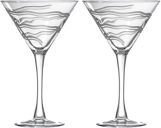 Rolf Glass Good Vibrations Martini Glass | Set of 2 Stemmed 10oz Martini Glasses | Lead-Free and Diamond-Wheel Engraved | Etched Spiral Glassware | Made in America