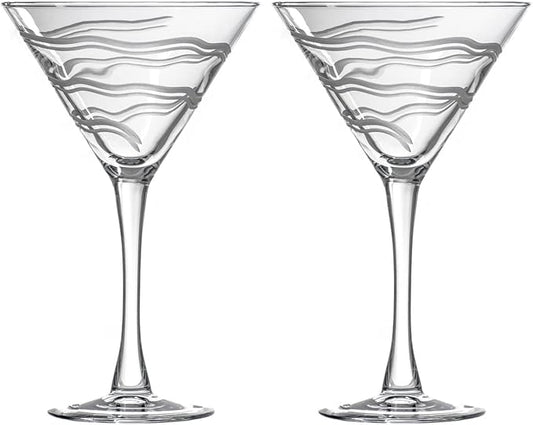 Rolf Glass Good Vibrations Martini Glass | Set of 2 Stemmed 10oz Martini Glasses | Lead-Free and Diamond-Wheel Engraved | Etched Spiral Glassware | Made in America