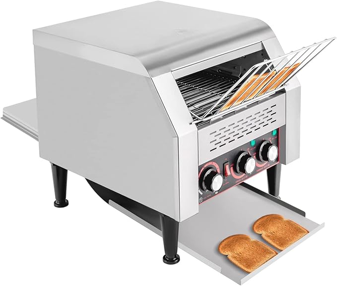 Commercial Conveyor Toaster 300 Slices/Hour Stainless Steel Conveyor Toaster 2200W Electric Toasters Oven Heavy Duty Countertop Restaurant Toaster for Cafes Bun Bagel Bread