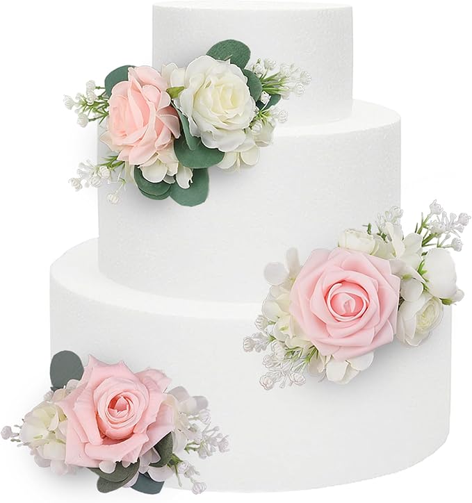 Rinlong 3Pcs Pre-made Blush Pink Cake Flowers Decorations Flower Cake Topper Butterfly Cake Decorating Flowers for Wedding Sweet 16 Birthday Girl