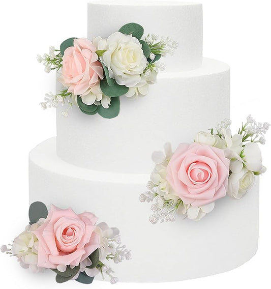 Rinlong 3Pcs Pre-made Blush Pink Cake Flowers Decorations Flower Cake Topper Butterfly Cake Decorating Flowers for Wedding Sweet 16 Birthday Girl