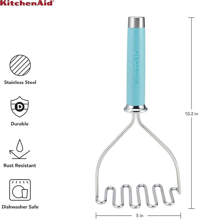 KitchenAid Gourmet Stainless Steel Wire Masher, 10.24-Inch, Aqua Sky