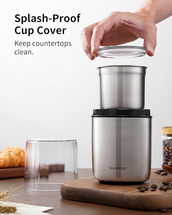SHARDOR Coffee Grinder Electric Herb/Wet Grinder for Spices and Seeds with 2 Removable Stainless Steel Bowls, Silver