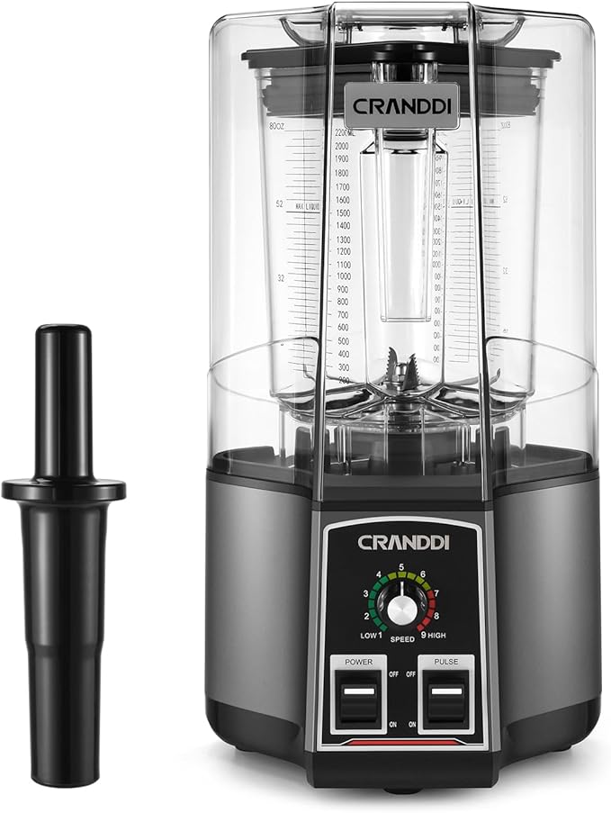 CRANDDI Commercial Blender for Crushing Ice, Chopping, Grinding, Blending, 1500W 80oz Blender with Tamper and Removable Soundproof Cover, K85 (Grey)
