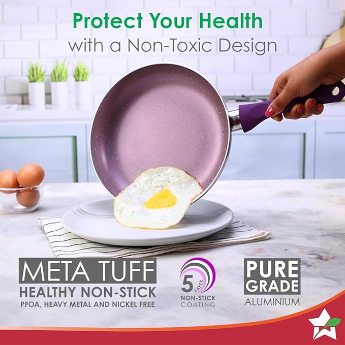 Wonderchef Royal Velvet Plus Induction Base Aluminium Nonstick Cookware 4-Piece Set Frying Pan, Wok, Dosa, Tawa StandardPurple