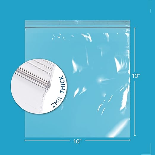 GPI - 10" x 10", Pack of 100, Clear Plastic Reclosable Zip Bags, Large, Bulk 2 mil Thick Strong & Durable Poly Baggies with Resealable Zip Top Lock for Travel, Storage, Packaging & Shipping.