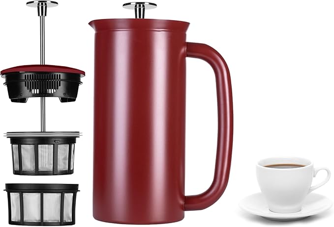 ESPRO P7 French Press Coffee Maker - Double-Walled Stainless Steel Insulated with Micro-Filter, 18 Ounces, Cranberry