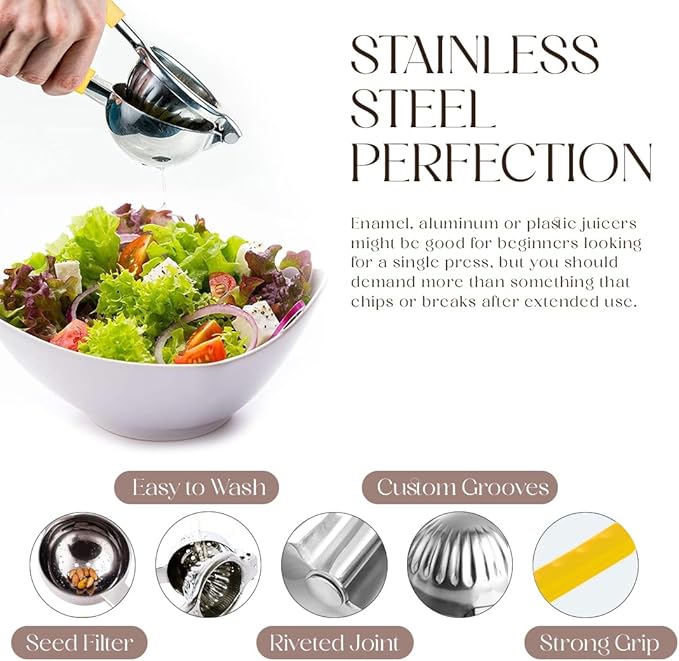 Bellemain Citrus Juicer | Metal Lemon Squeezer | Lime and Lemon Juicer Stainless Steel with Silicone Handles | Manual Juicer, Citrus Squeezer, Hand Held Juicer | Bar Juicer for Bartender (Yellow)