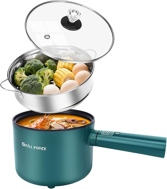 Hot Pot Electric with Steamer,6 Smart Modes, 1.8L Ramen Cooker, Portable Cooker, Non-Stick Frying Pan, Sauté Pan, Electric Pot for Pasta, Egg, Steak, BPA Free, College Dorm Room Essential
