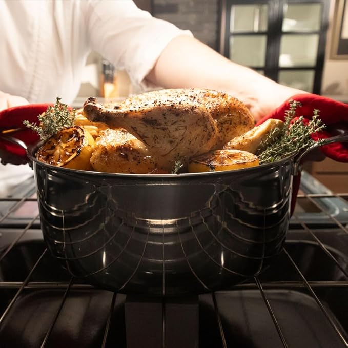 Hell's Kitchen Hybrid 7.5 Qt Pot and lid, Tri-Clad Stainless Steel and Nonstick Ceramic, PFAS Free, no PFOA, no PTFE, no Teflon, Non Toxic Cookware, Metal Utensil Safe, All Cooktops and Oven Safe