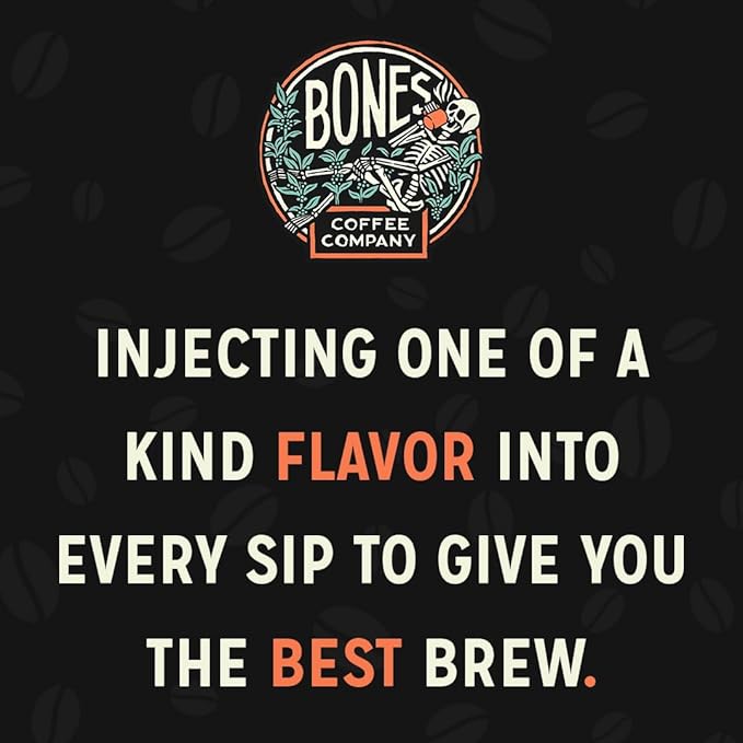 Bones Coffee Company Shark Bite, Buttered Rum Flavored Coffee, Medium Roast Low Acid Arabica Beans Compatible with Auto drip and French Press Coffee Maker, 12 Oz Ground
