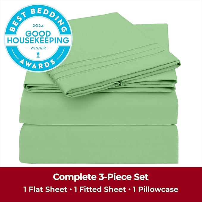 Mellanni Twin Sheets Set - 3 PC Iconic Collection Bedding - Hotel Luxury, Extra Soft, Cooling Bed Sheets - Wrinkle, Fade, Stain Resistant (Twin, Pistachio)