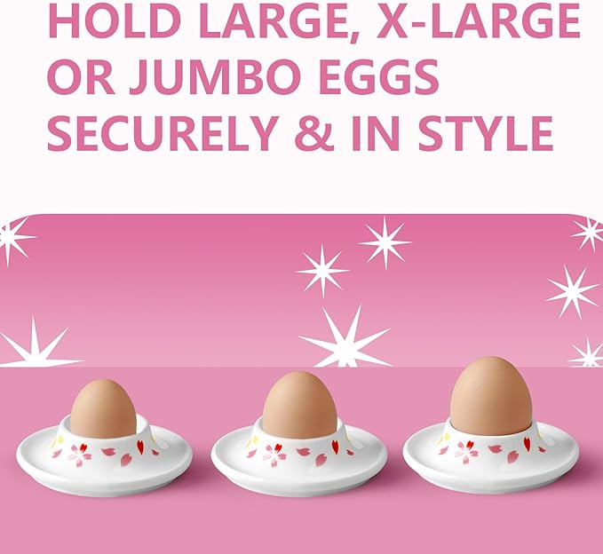 Cinf Ceramic Sakura Egg Holder Set of 4 Porcelain Holder With 4Stainless Steels Egg Spoons Breakfast Boiled Cooking Easy to Clean Childhood Memories Kitchen