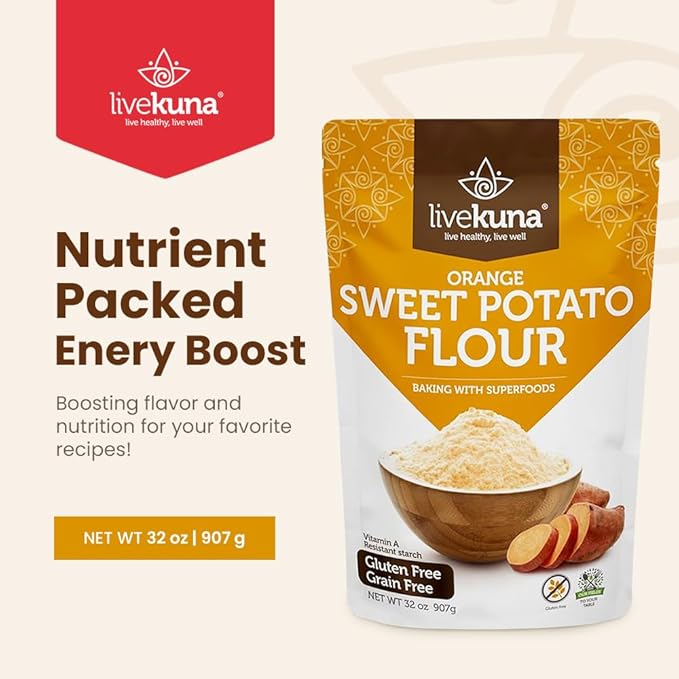 LiveKuna - Orange Sweet Potato Flour, Sweet Potato Flour for Baking, Gluten-Free Baking Flour, Alternative for Almond Flour, Rice Flour & Coconut Flour, Sweet Potato Powder Flour for Soups & Sauces
